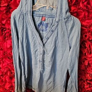 EDC Women's Blue Hooded Top with Button Detail Size XLarge